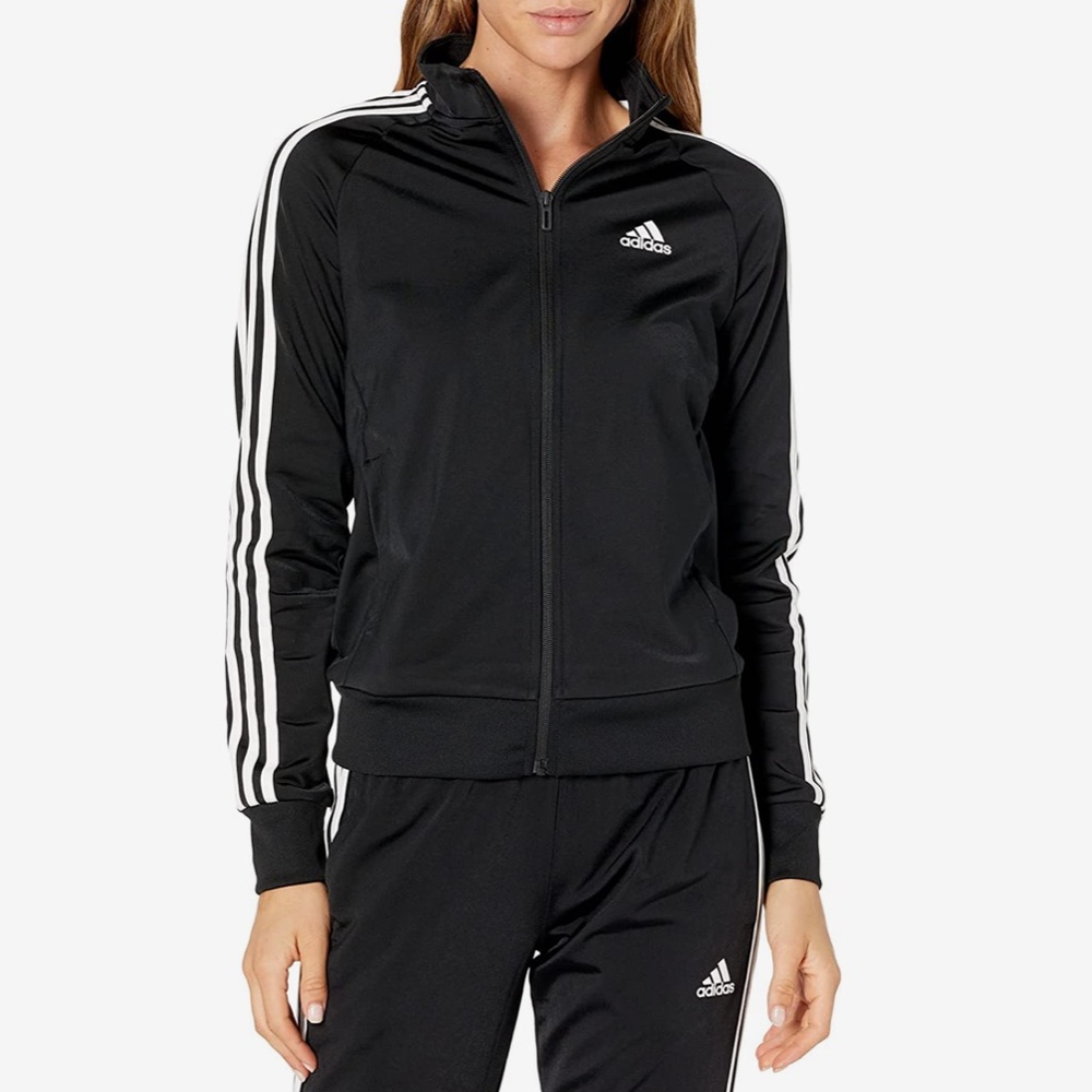 Adidas Black & White Essential 3-Stripe Tricot Jacket